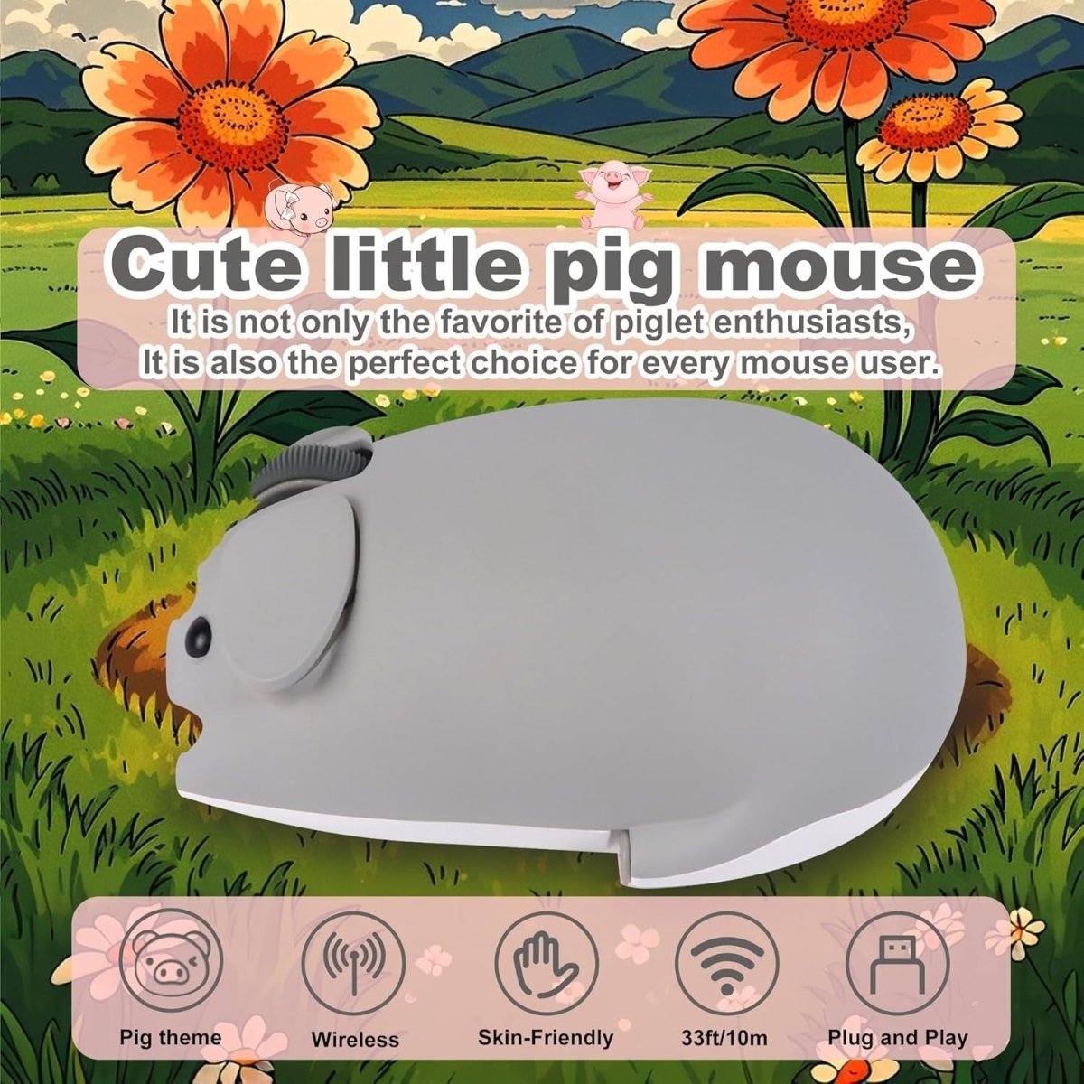 Grey Pig Wireless Mouse Bluetooth 5.1 2.4G Silent 1200DPI - Kwikley
