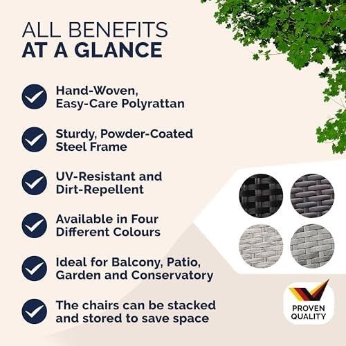 Grey Polyrattan Garden Chairs Set of 4 Stackable Outdoor Patio Seats - Kwikley