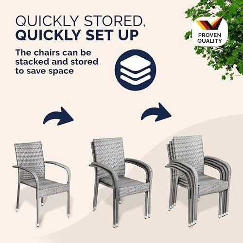Grey Polyrattan Garden Chairs Set of 4 Stackable Outdoor Patio Seats - Kwikley