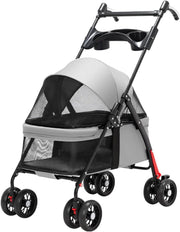 Grey Portable Pet Travel Stroller Foldable Pushchair for Small Dogs Cats - Kwikley