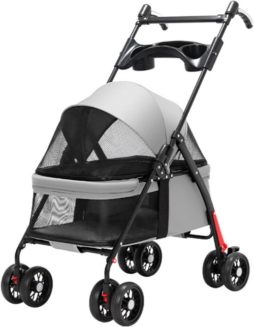 Grey Portable Pet Travel Stroller Foldable Pushchair for Small Dogs Cats - Kwikley