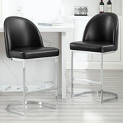 Grey PU Leather Bar Stools Set of 2 Swivel Kitchen Counter with Arms - Kwikley