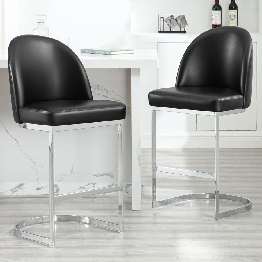 Grey PU Leather Bar Stools Set of 2 Swivel Kitchen Counter with Arms - Kwikley