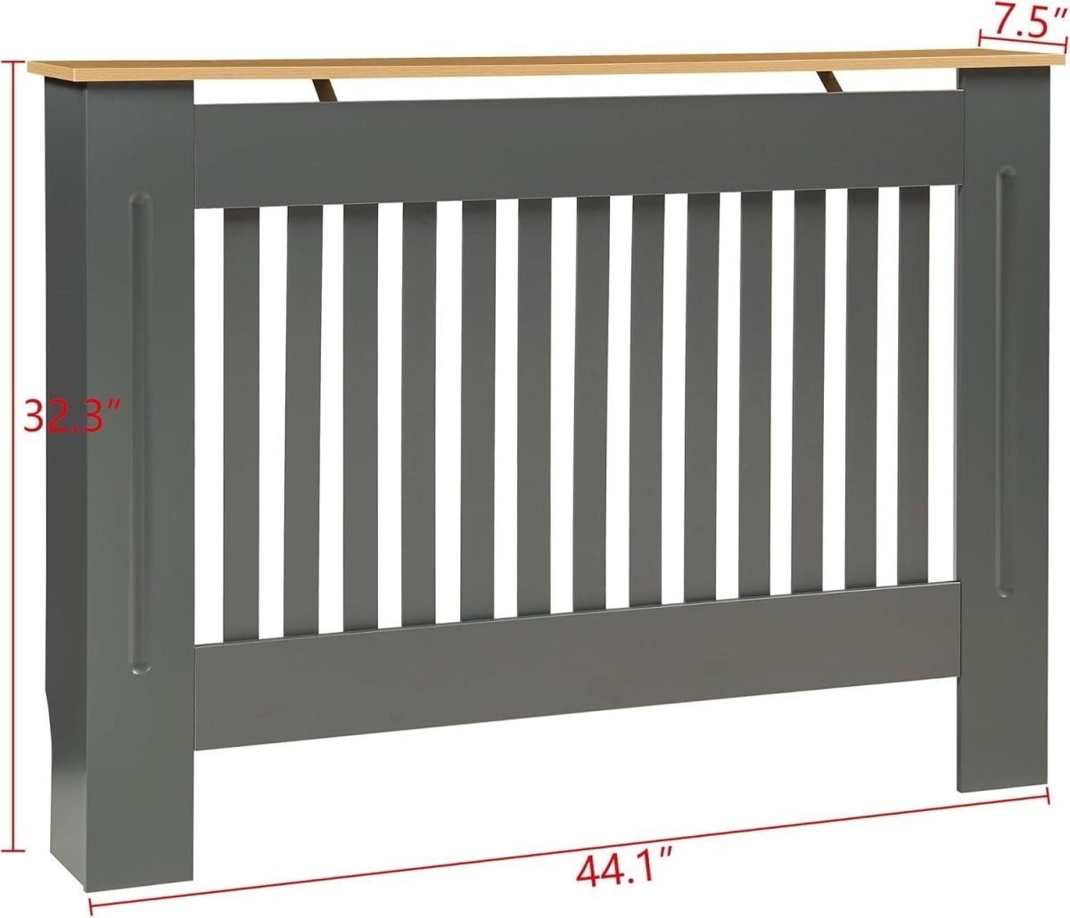 Grey Radiator Cover 112cm Classic Wood Cabinet with Grill Design & Wood Top - Kwikley