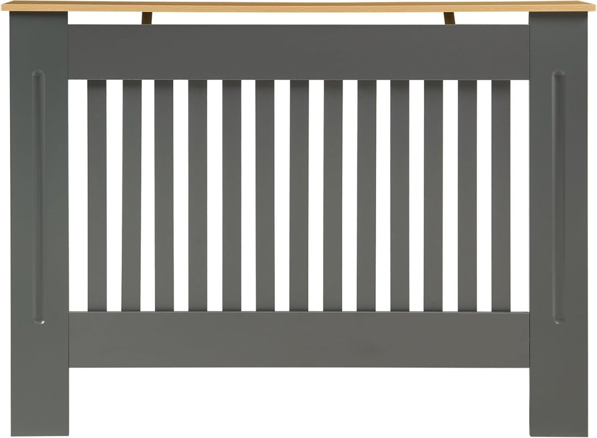 Grey Radiator Cover 112cm Classic Wood Cabinet with Grill Design & Wood Top - Kwikley