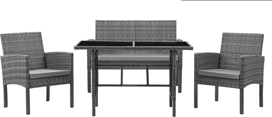 Grey Rattan 4 Seat Garden Dining Lounge Set Sofa Chairs Glass Table Outdoor - Kwikley