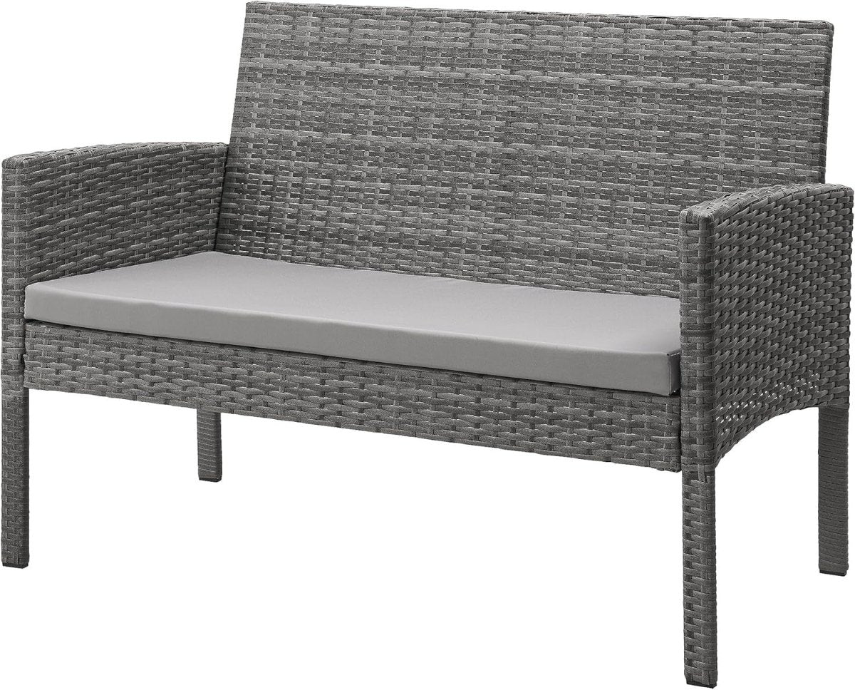 Grey Rattan 4 Seat Garden Dining Lounge Set Sofa Chairs Glass Table Outdoor - Kwikley