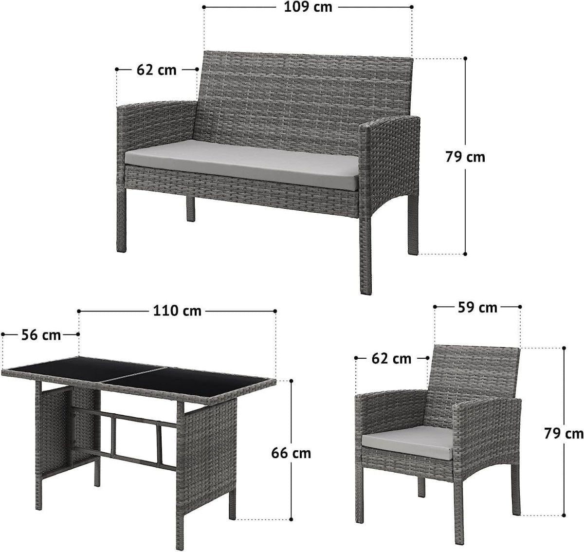 Grey Rattan 4 Seat Garden Dining Lounge Set Sofa Chairs Glass Table Outdoor - Kwikley