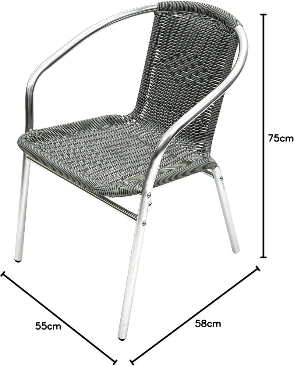 Grey Rattan Bistro Garden Chair Stackable Outdoor Patio Wicker Seat - Kwikley