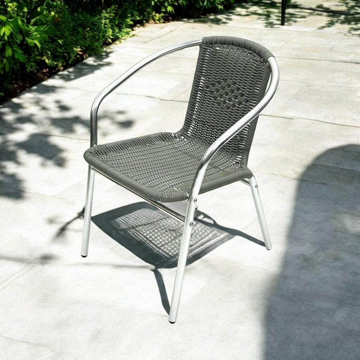 Grey Rattan Bistro Garden Chair Stackable Outdoor Patio Wicker Seat - Kwikley