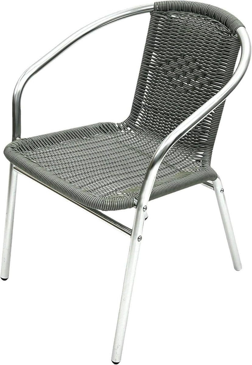 Grey Rattan Bistro Garden Chair Stackable Outdoor Patio Wicker Seat - Kwikley