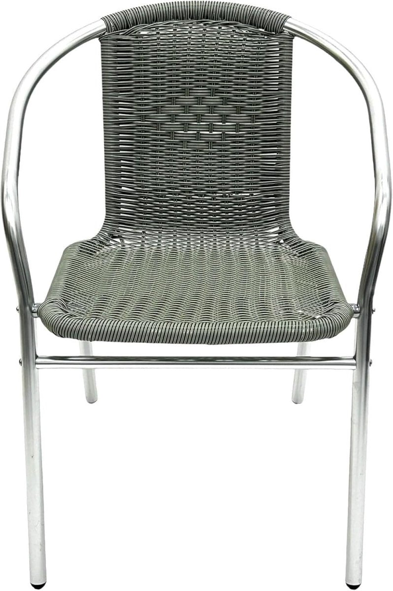 Grey Rattan Bistro Garden Chair Stackable Outdoor Patio Wicker Seat - Kwikley