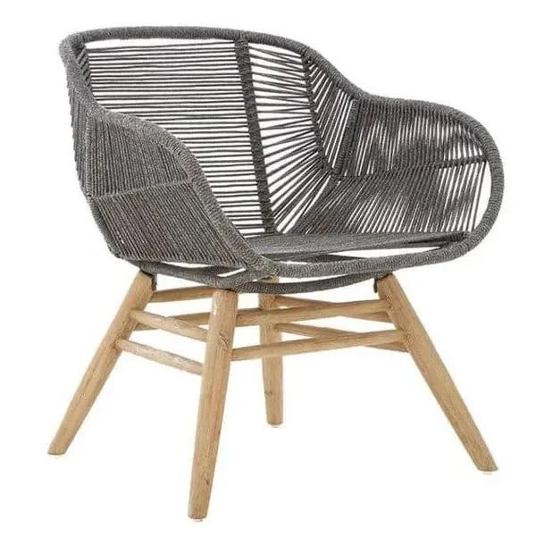 Grey Rope Armchair Accent Chair Nordic Lounge Seat with Wood Legs - Kwikley