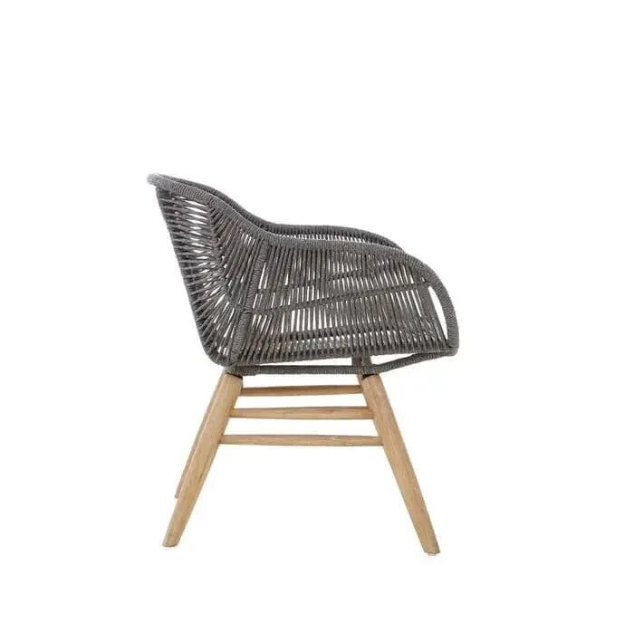 Grey Rope Armchair Accent Chair Nordic Lounge Seat with Wood Legs - Kwikley