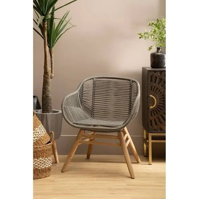 Grey Rope Armchair Accent Chair Nordic Lounge Seat with Wood Legs - Kwikley