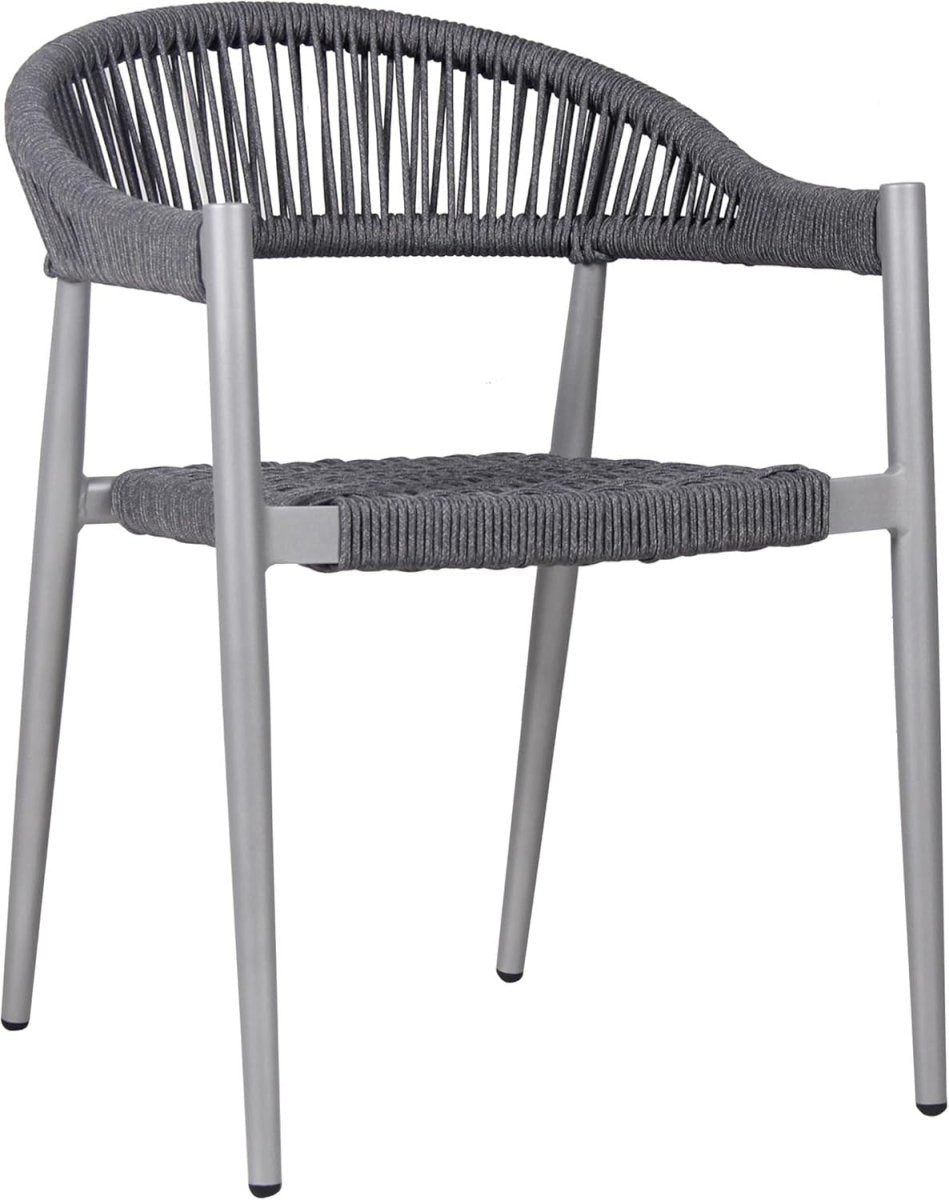 Grey Rope Weave Arm Chair Stackable Outdoor Patio Commercial Metal Seat - Kwikley