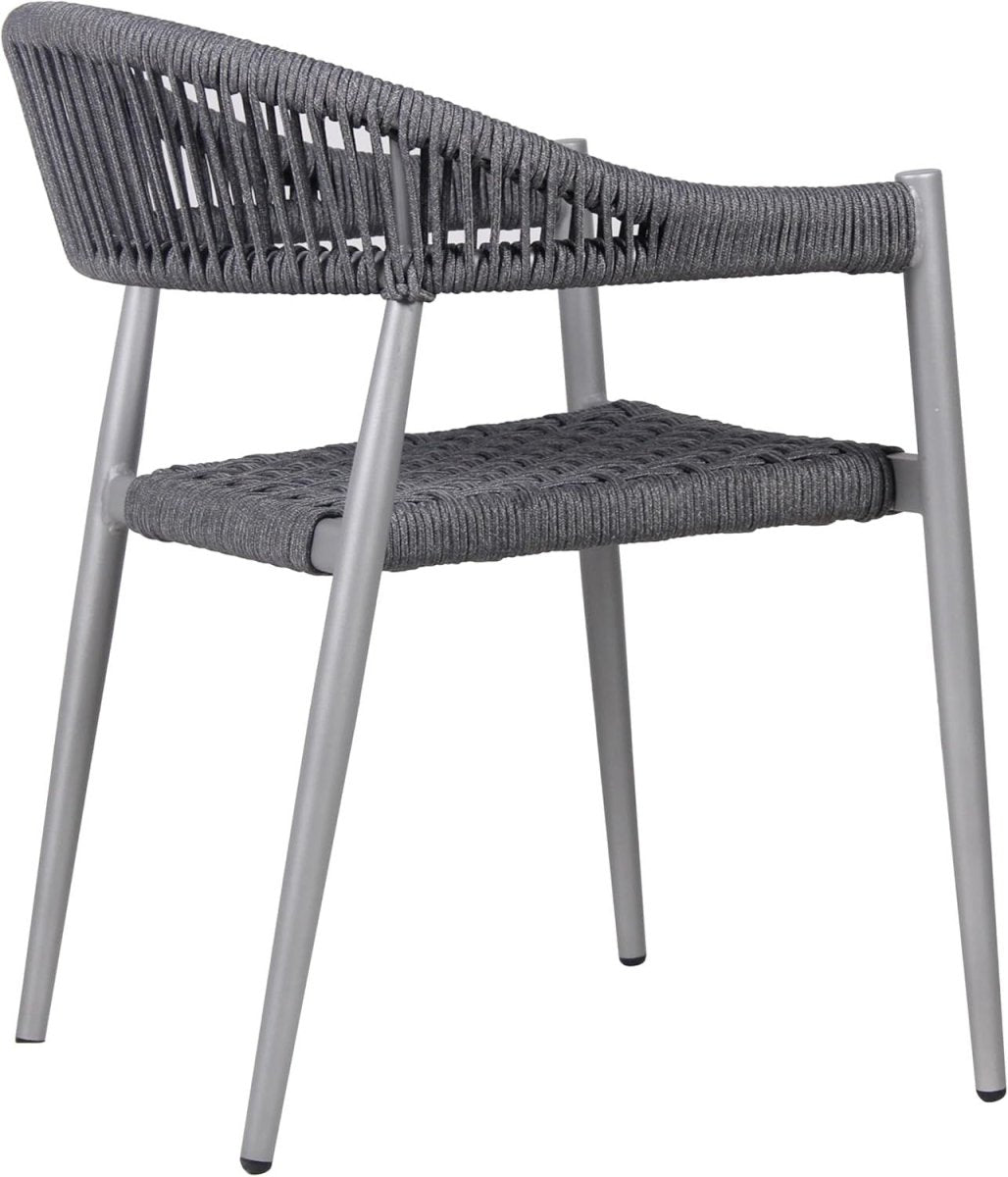 Grey Rope Weave Arm Chair Stackable Outdoor Patio Commercial Metal Seat - Kwikley