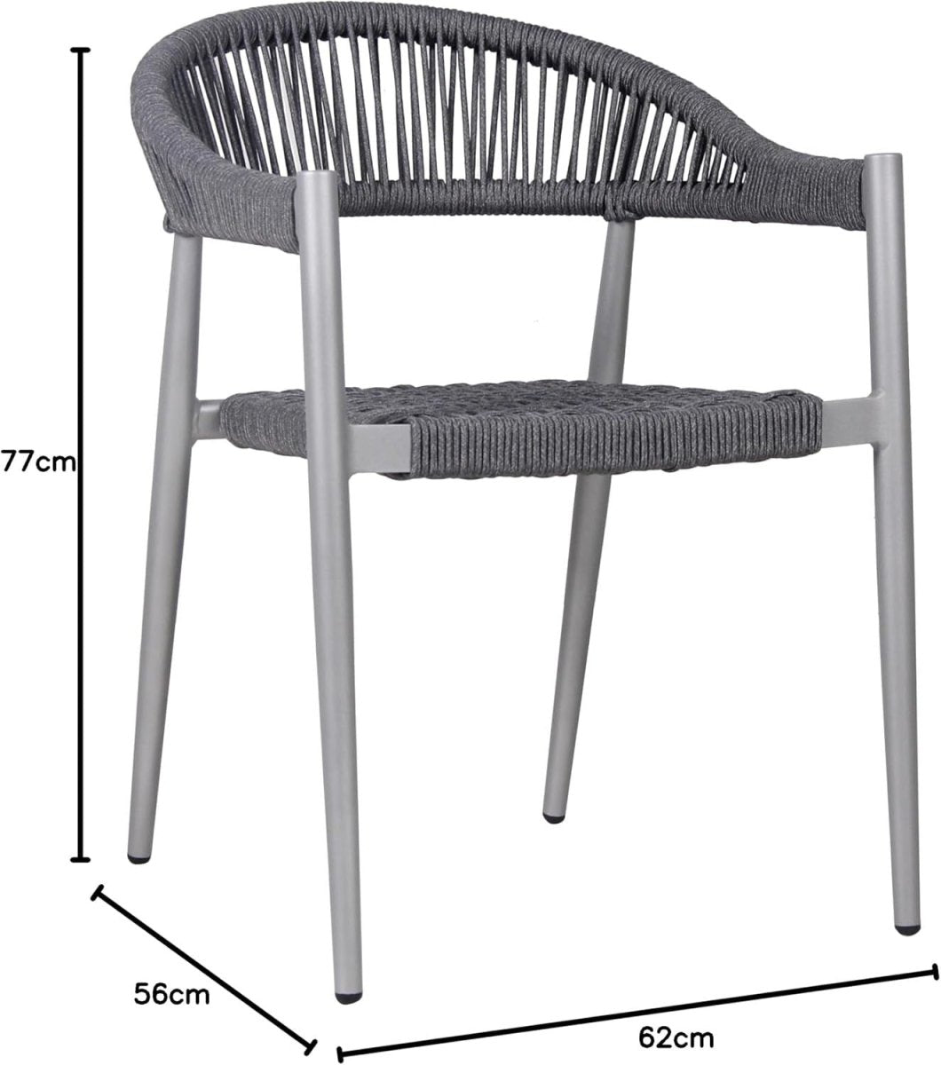 Grey Rope Weave Arm Chair Stackable Outdoor Patio Commercial Metal Seat - Kwikley