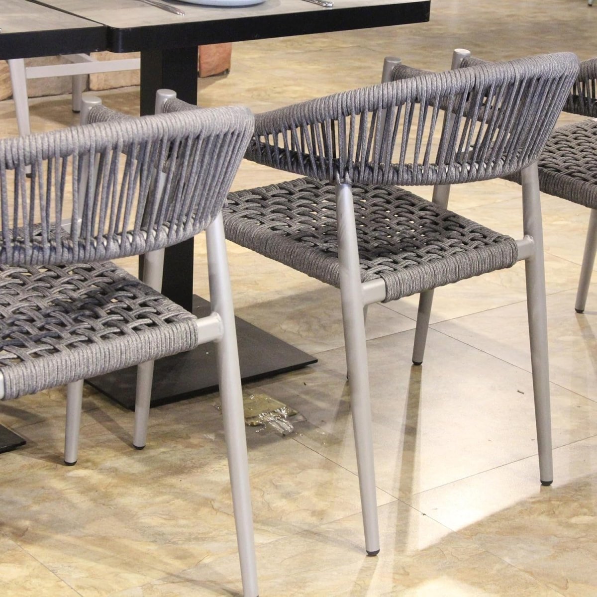 Grey Rope Weave Arm Chair Stackable Outdoor Patio Commercial Metal Seat - Kwikley