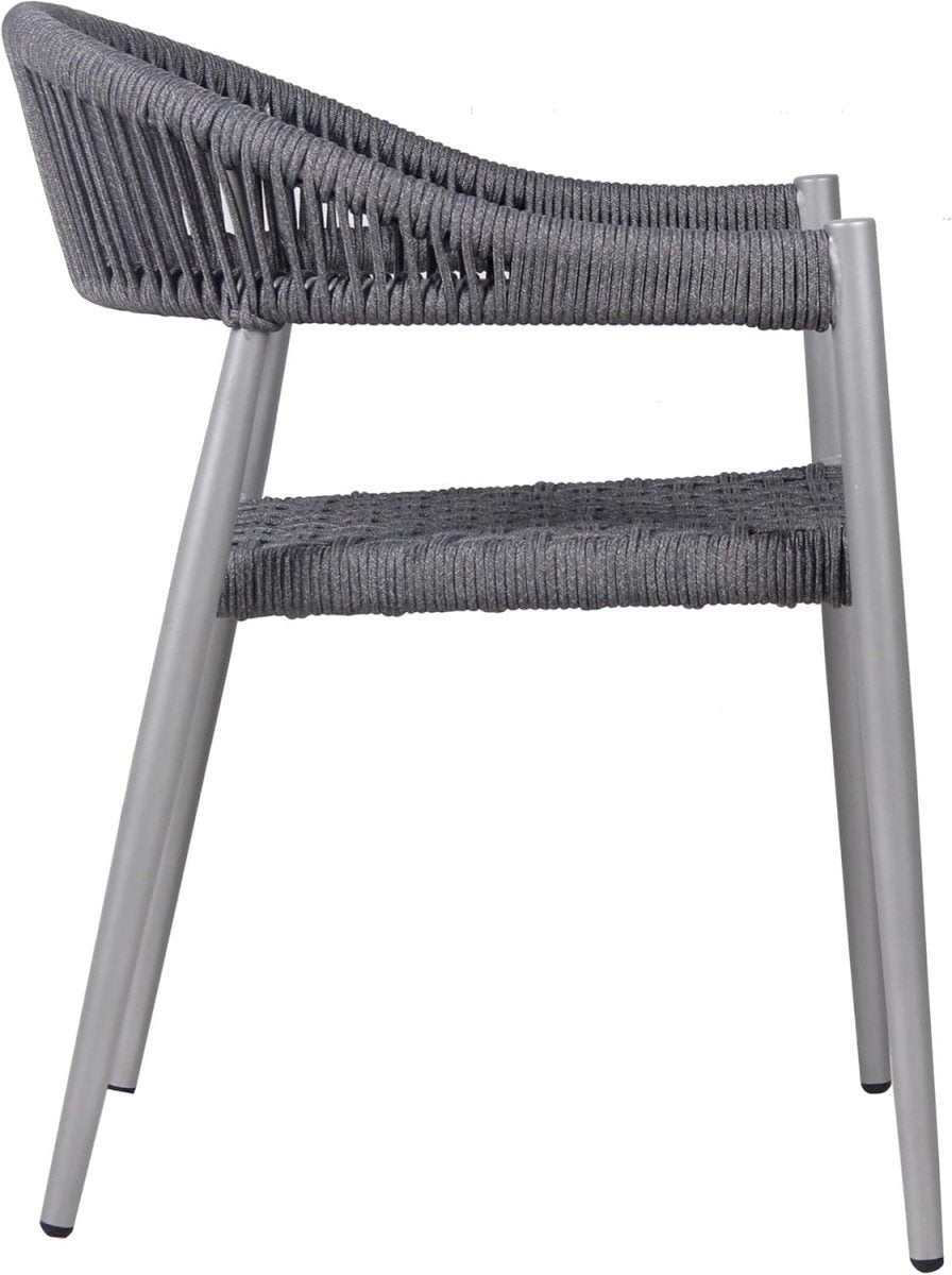 Grey Rope Weave Arm Chair Stackable Outdoor Patio Commercial Metal Seat - Kwikley