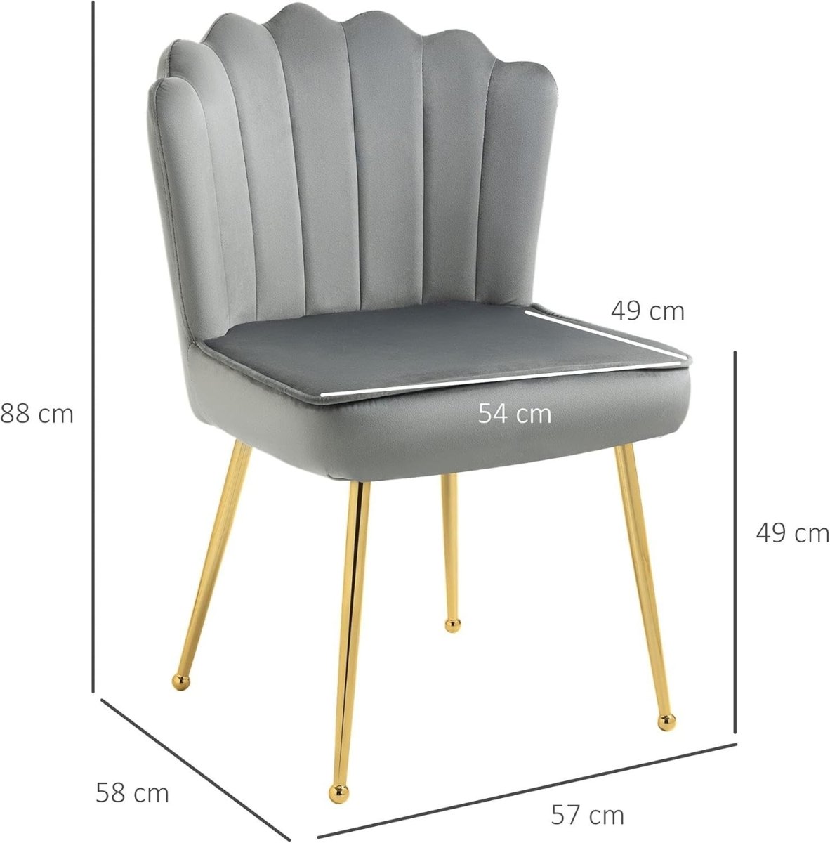 Grey Shell Velvet Accent Chair Gold Metal Legs Modern Vanity Lounge Seat - Kwikley