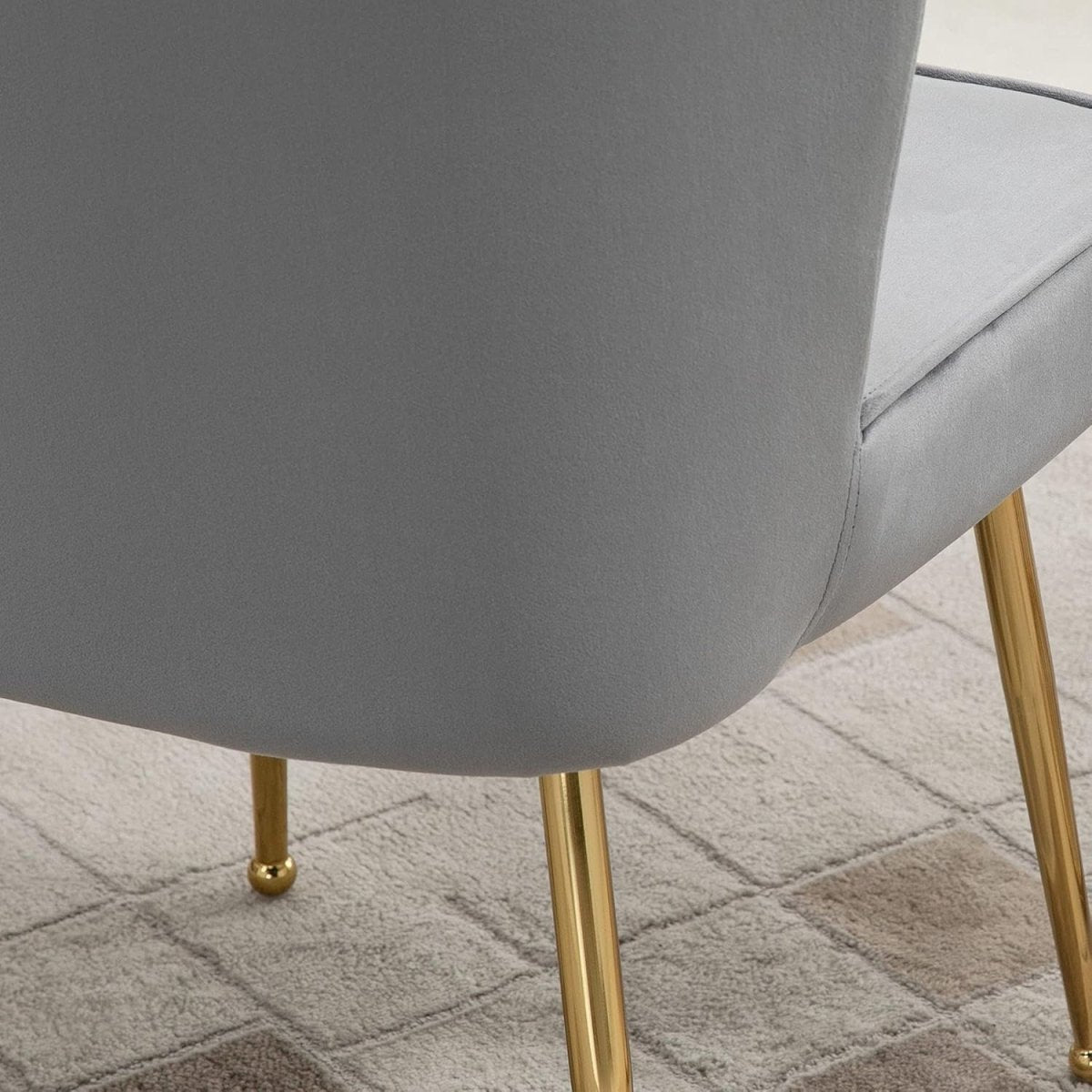 Grey Shell Velvet Accent Chair Gold Metal Legs Modern Vanity Lounge Seat - Kwikley