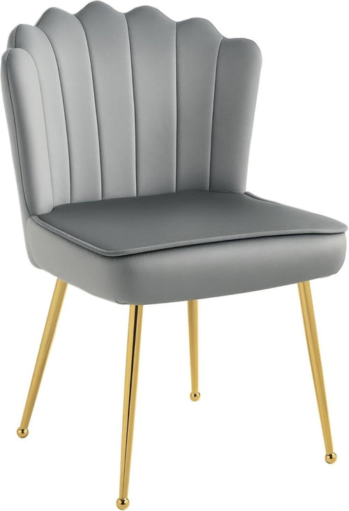 Grey Shell Velvet Accent Chair Gold Metal Legs Modern Vanity Lounge Seat - Kwikley