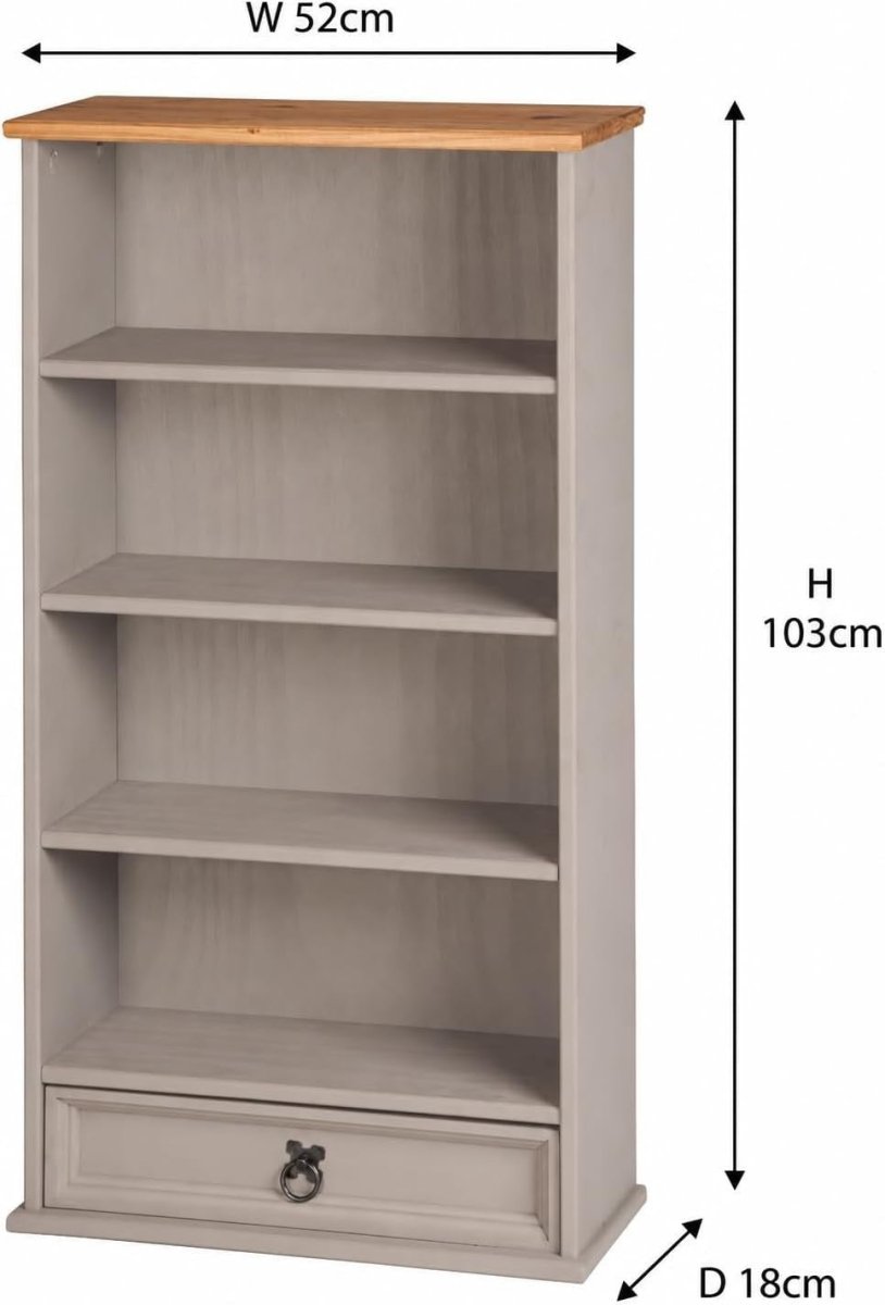 Grey Solid Pine DVD CD Storage Bookcase 1 Drawer Media Rack Unit - Kwikley