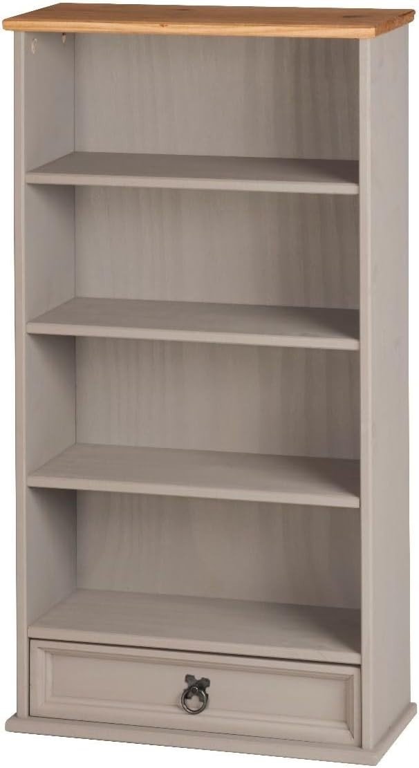 Grey Solid Pine DVD CD Storage Bookcase 1 Drawer Media Rack Unit - Kwikley