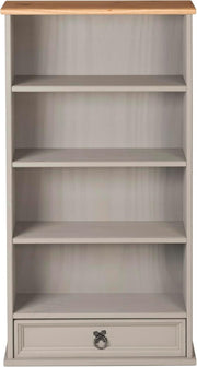 Grey Solid Pine DVD CD Storage Bookcase 1 Drawer Media Rack Unit - Kwikley