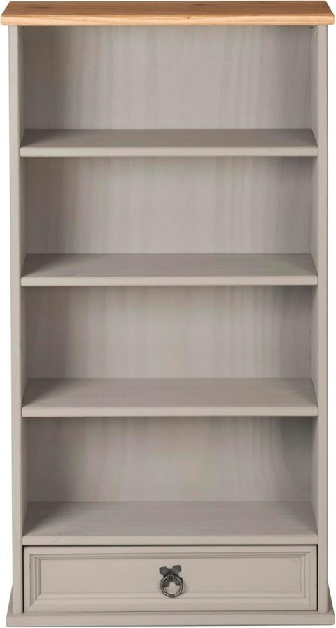 Grey Solid Pine DVD CD Storage Bookcase 1 Drawer Media Rack Unit