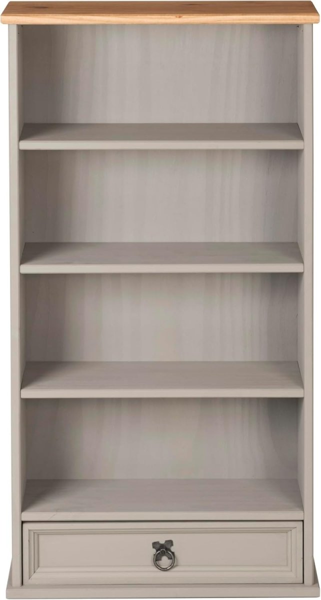 Grey Solid Pine DVD CD Storage Bookcase 1 Drawer Media Rack Unit - Kwikley