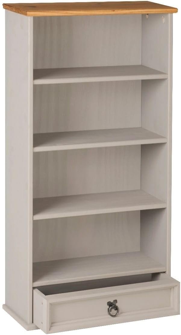 Grey Solid Pine DVD CD Storage Bookcase 1 Drawer Media Rack Unit - Kwikley