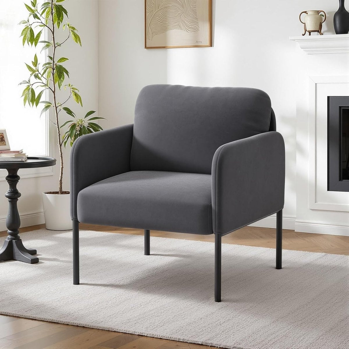 Grey Velvet Accent Armchair Modern Lounge Reading Chair - Kwikley