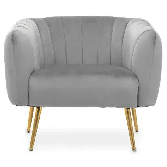 Grey Velvet Accent Chair – Gold Legs, Tufted Armchair, Modern Lounge Seat - Kwikley