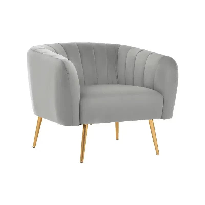 Grey Velvet Accent Chair – Gold Legs, Tufted Armchair, Modern Lounge Seat - Kwikley