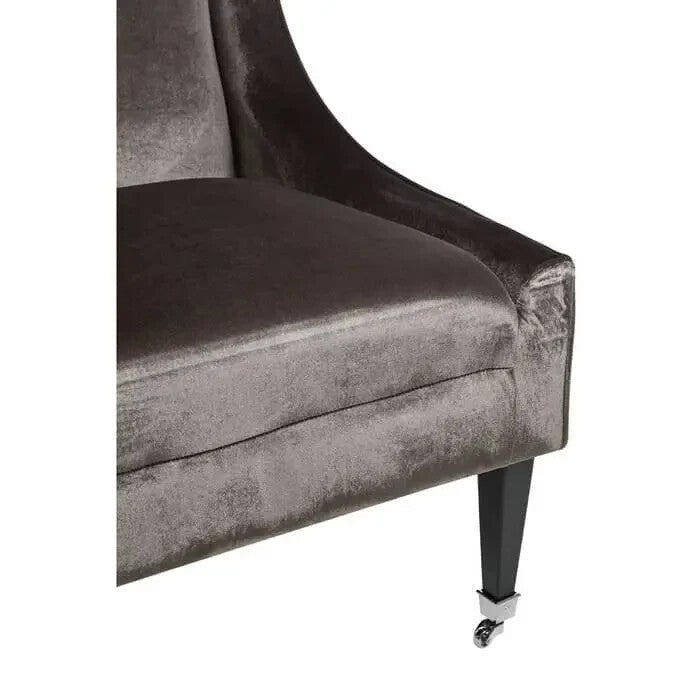 Grey Velvet Accent Chair – High Back Armchair with Wood Legs 200kg Seat - Kwikley