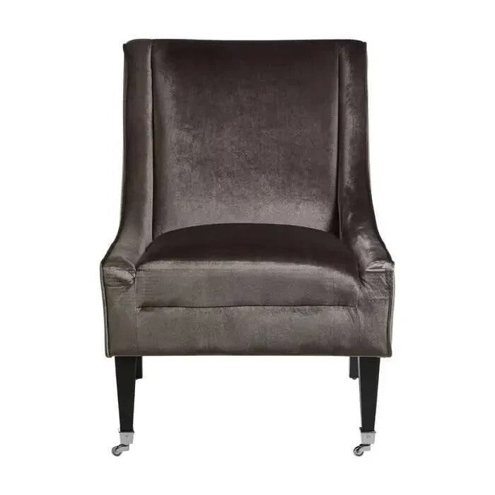 Grey Velvet Accent Chair – High Back Armchair with Wood Legs 200kg Seat - Kwikley