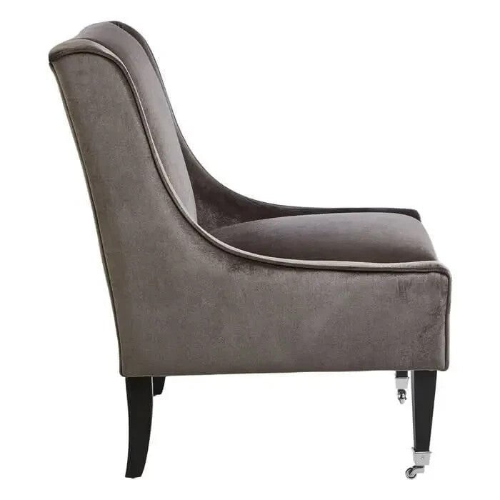 Grey Velvet Accent Chair – High Back Armchair with Wood Legs 200kg Seat - Kwikley