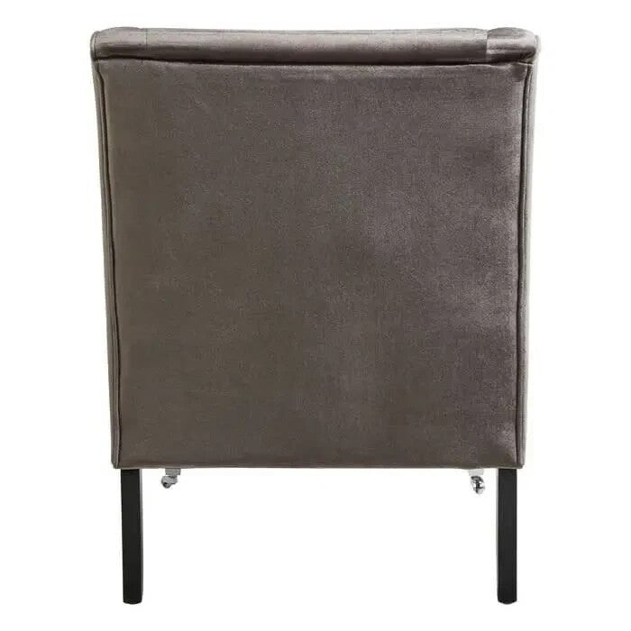 Grey Velvet Accent Chair – High Back Armchair with Wood Legs 200kg Seat - Kwikley