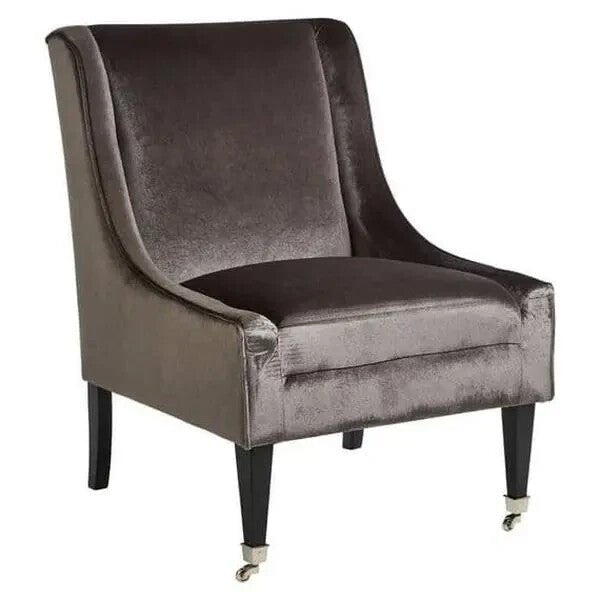 Grey Velvet Accent Chair – High Back Armchair with Wood Legs 200kg Seat - Kwikley