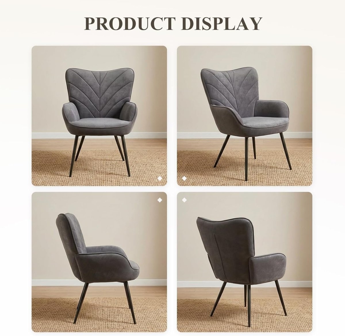 Grey Velvet Accent Chair Modern Armchair Black Metal Legs - Kwikley