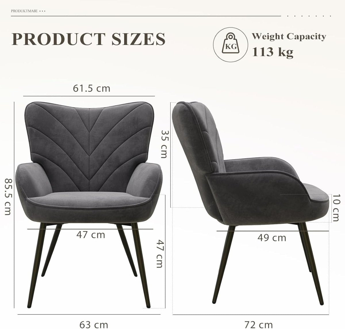 Grey Velvet Accent Chair Modern Armchair Black Metal Legs - Kwikley