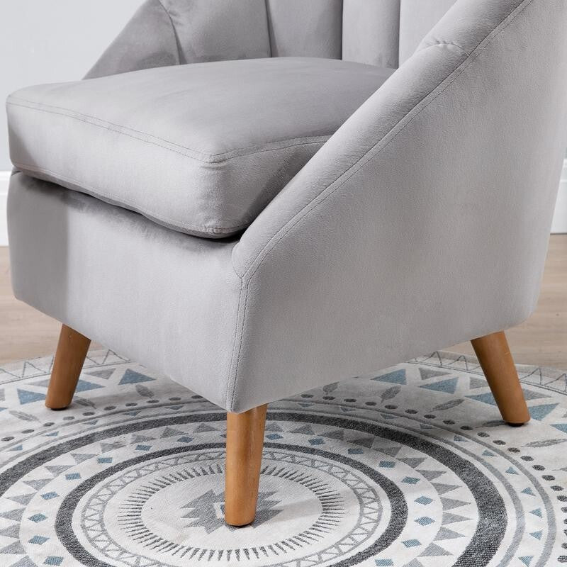 Grey Velvet Accent Chair Shell Back Armchair Lounge Bedroom Seating Legs - Kwikley