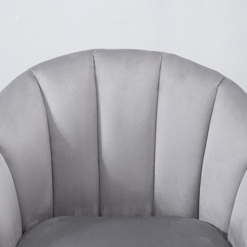 Grey Velvet Accent Chair Shell Back Armchair Lounge Bedroom Seating Legs - Kwikley