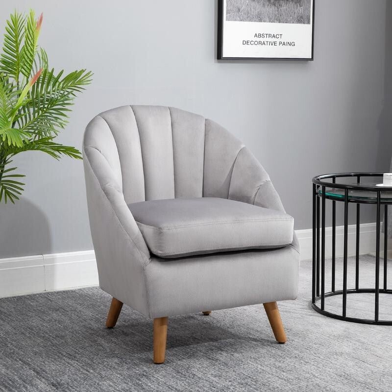 Grey Velvet Accent Chair Shell Back Armchair Lounge Bedroom Seating Legs - Kwikley