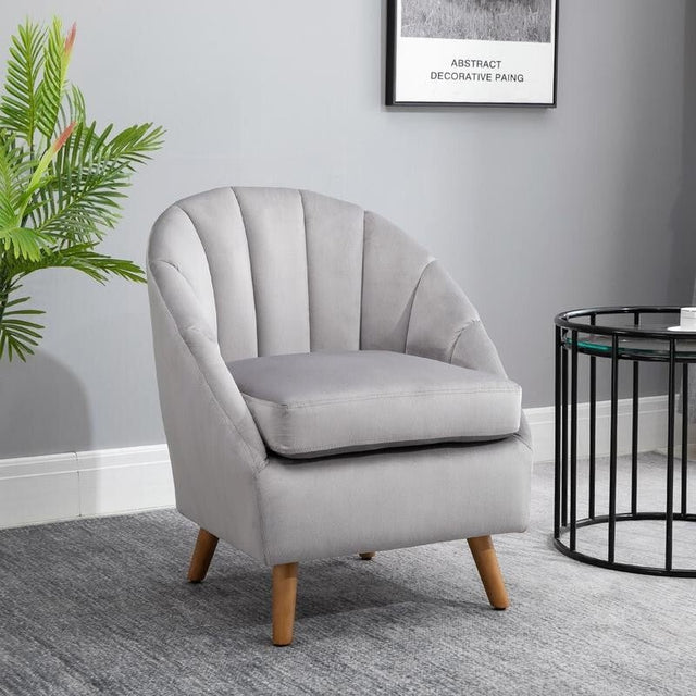 Grey Velvet Accent Chair Shell Back Armchair Lounge Bedroom Seating Legs