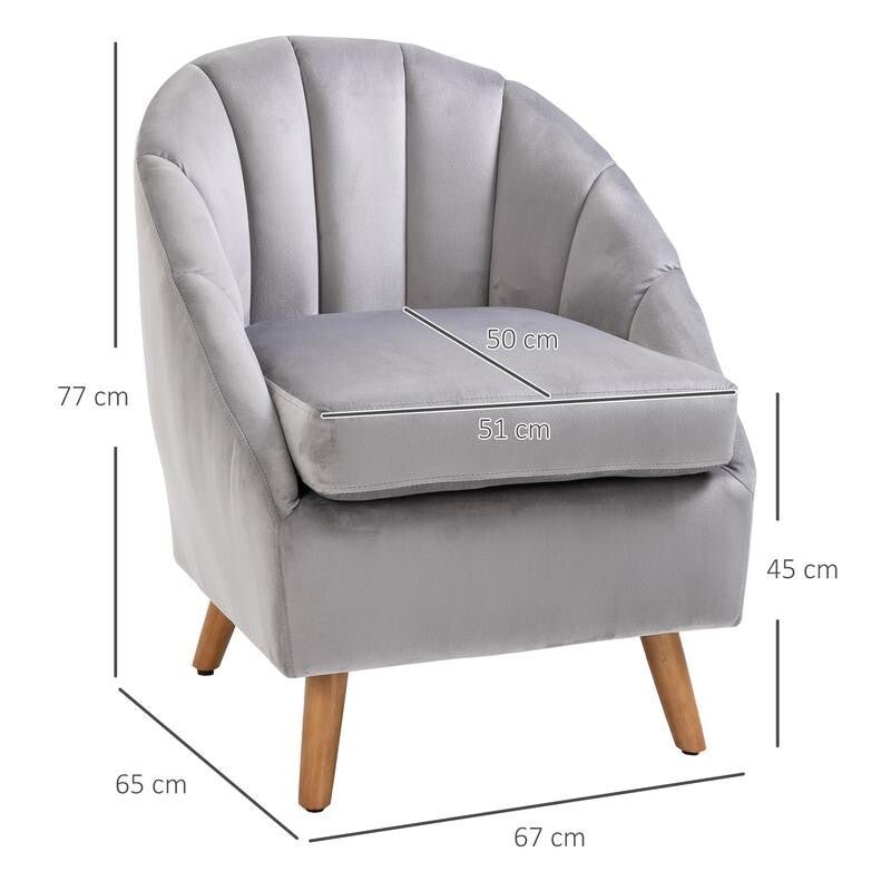 Grey Velvet Accent Chair Shell Back Armchair Lounge Bedroom Seating Legs - Kwikley