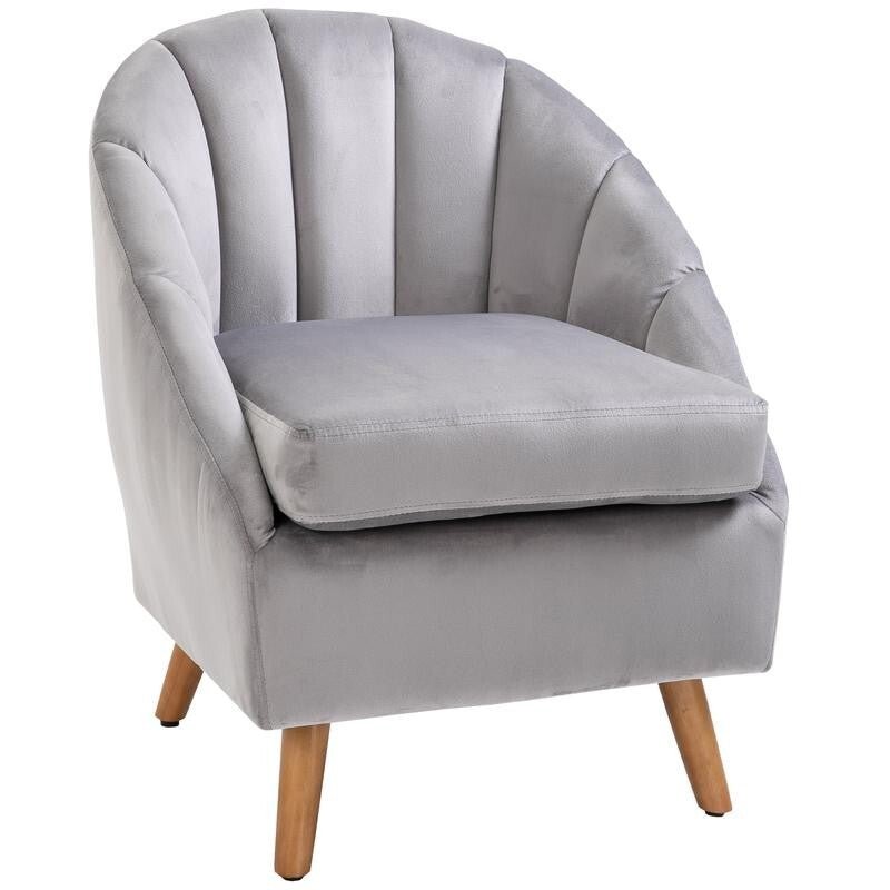 Grey Velvet Accent Chair Shell Back Armchair Lounge Bedroom Seating Legs - Kwikley