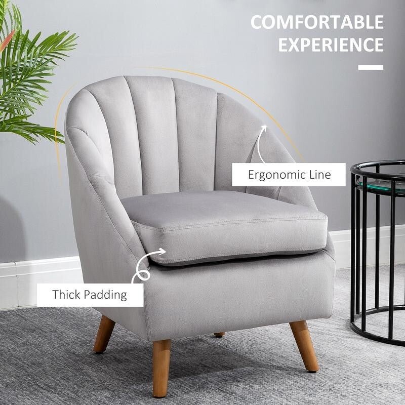Grey Velvet Accent Chair Shell Back Armchair Lounge Bedroom Seating Legs - Kwikley